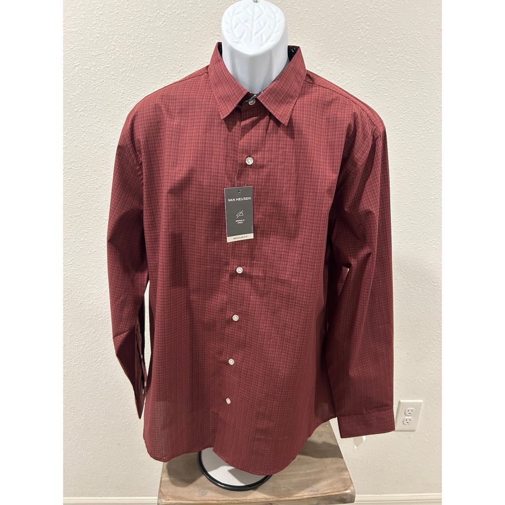 VAN HEUSEN Mens Long Sleeve Wrinkle Free Dress Shirt Port Royale Large New